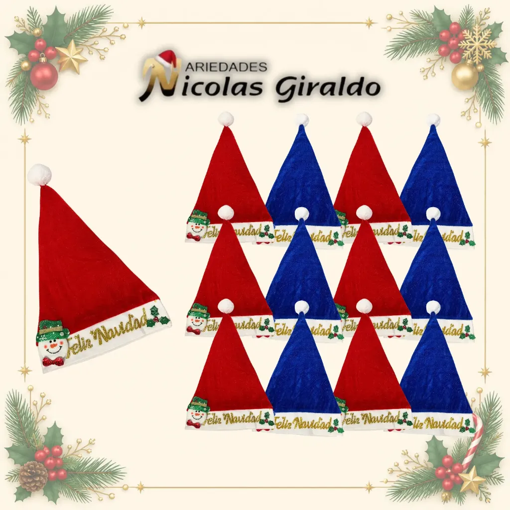 GORRO NAVIDAD TERCIOPELO MIRELLADO  PQT X12
