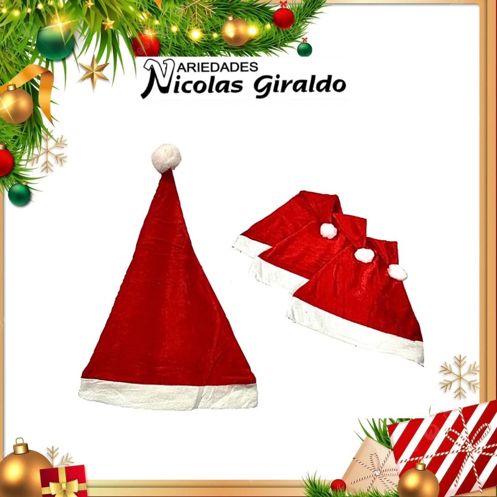 GORRO NAVIDAD SENCILLO GAMUZA ROJO  PAQUETE X12