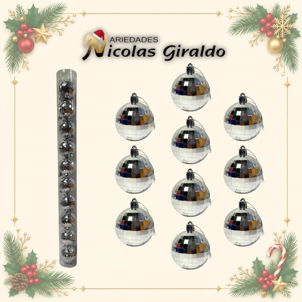 [A1295] BOLA NAVIDEÑA 6CM X10 PLATA ESPEJO