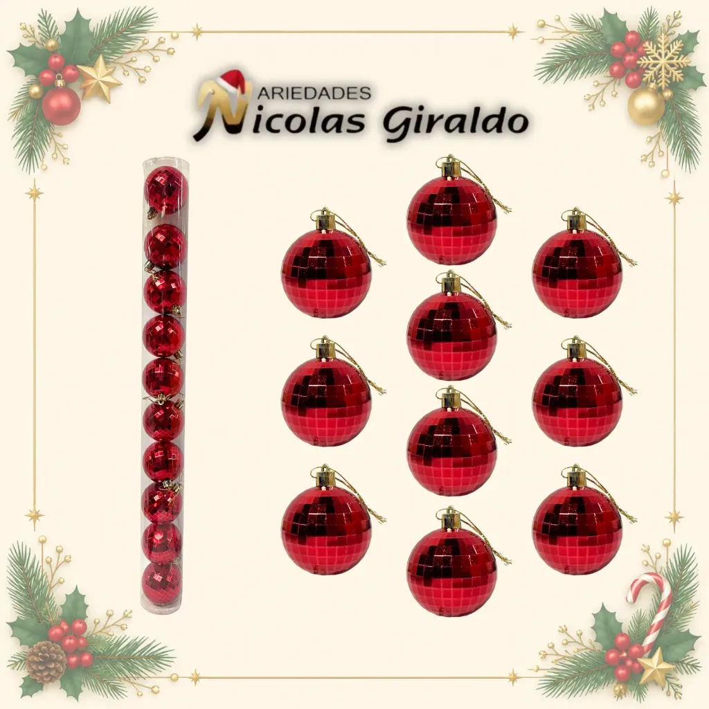 [A1298] BOLA NAVIDEÑA 6CM X10 ROJA ESPEJO