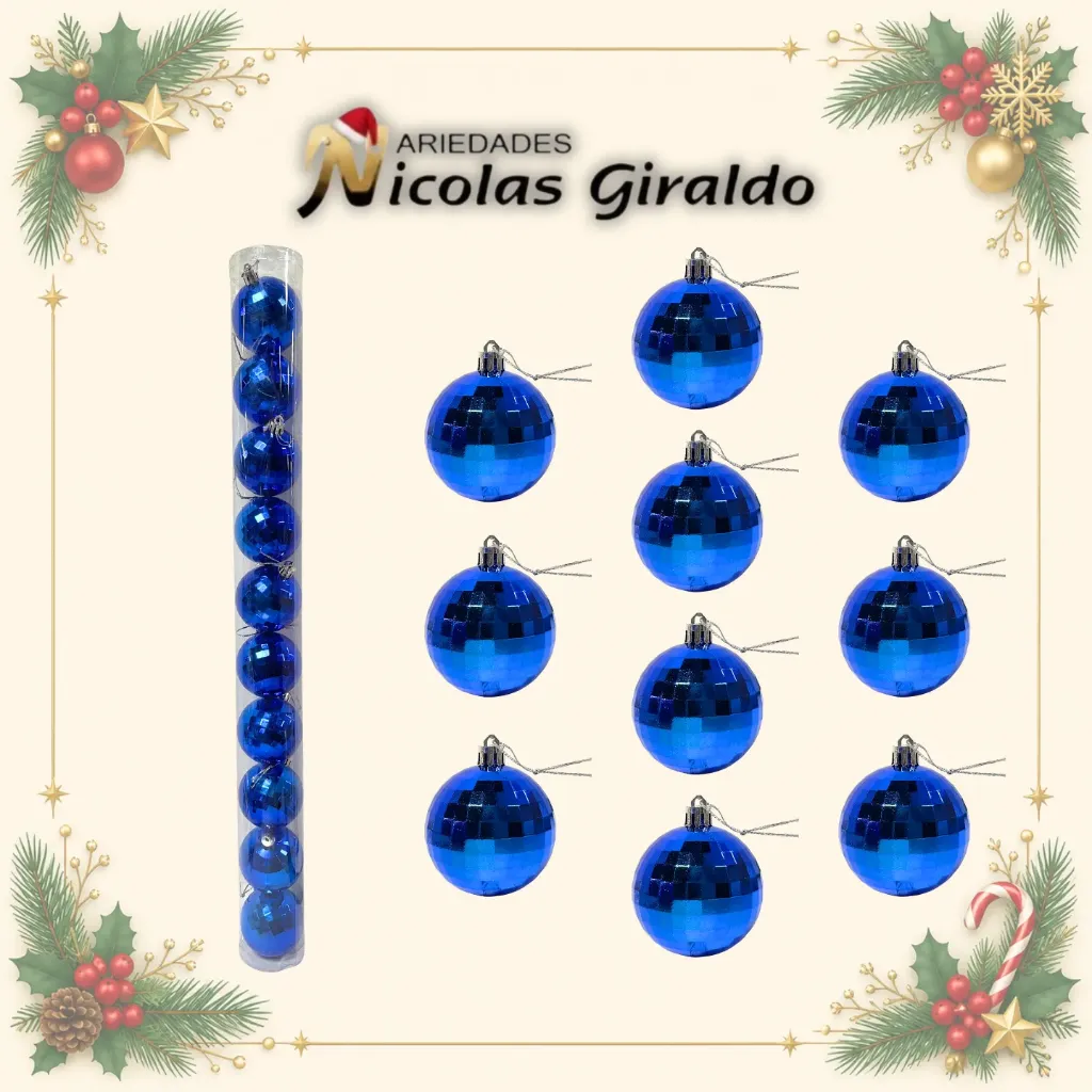 [A1291] BOLA NAVIDEÑA 6CM X10 AZUL ESPEJO