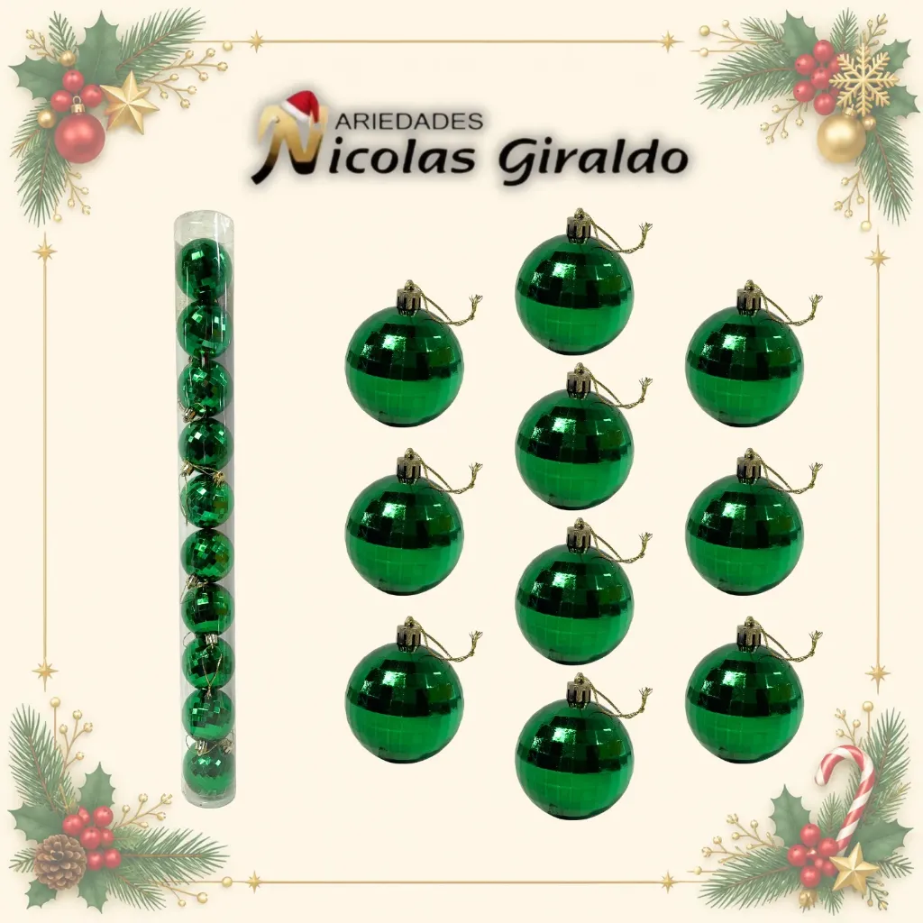 [A1299] BOLA NAVIDEÑA 6CM X10 VERDE ESPEJO