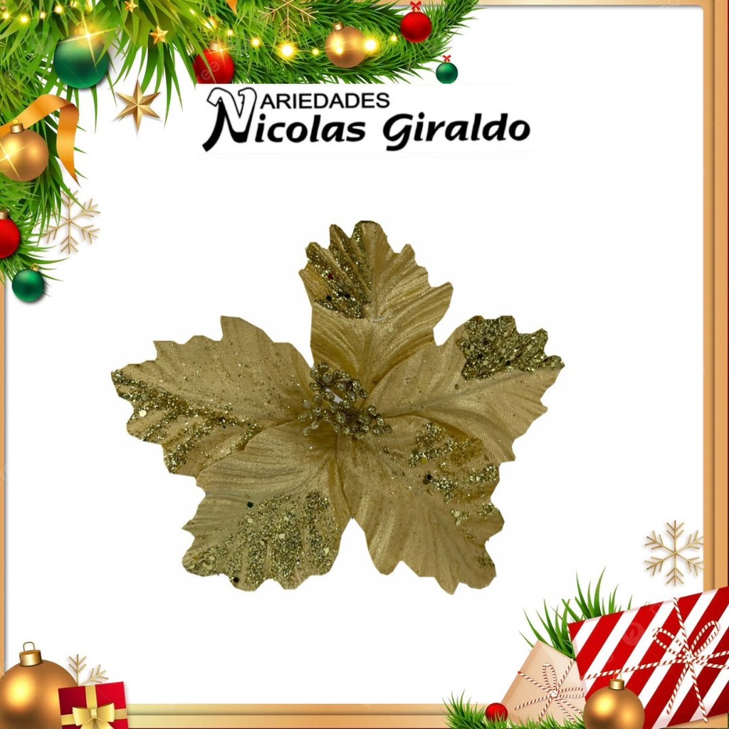 [A4136D] FLOR NAVIDEÑA MEDIANA DORADA