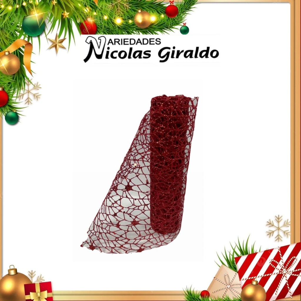 MALLA DECORATIVA 26CM 3 YARDAS NIDO PAJARO ROJA