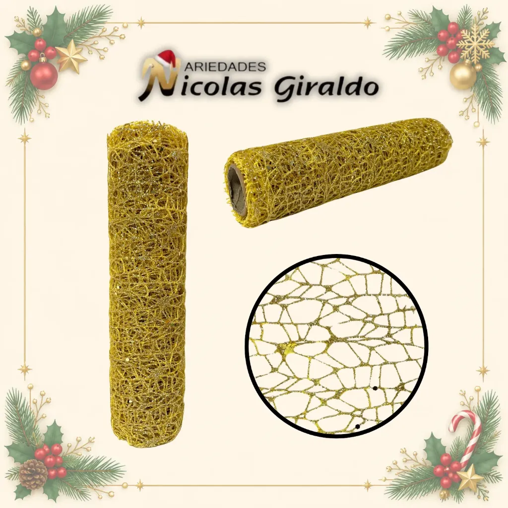 MALLA DECORATIVA 26CM 3 YARDAS NIDO PAJARO DORADA
