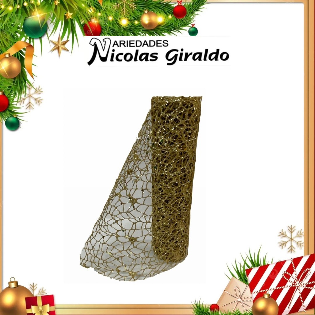MALLA DECORATIVA 26CM 3 YARDAS NIDO PAJARO DORADA