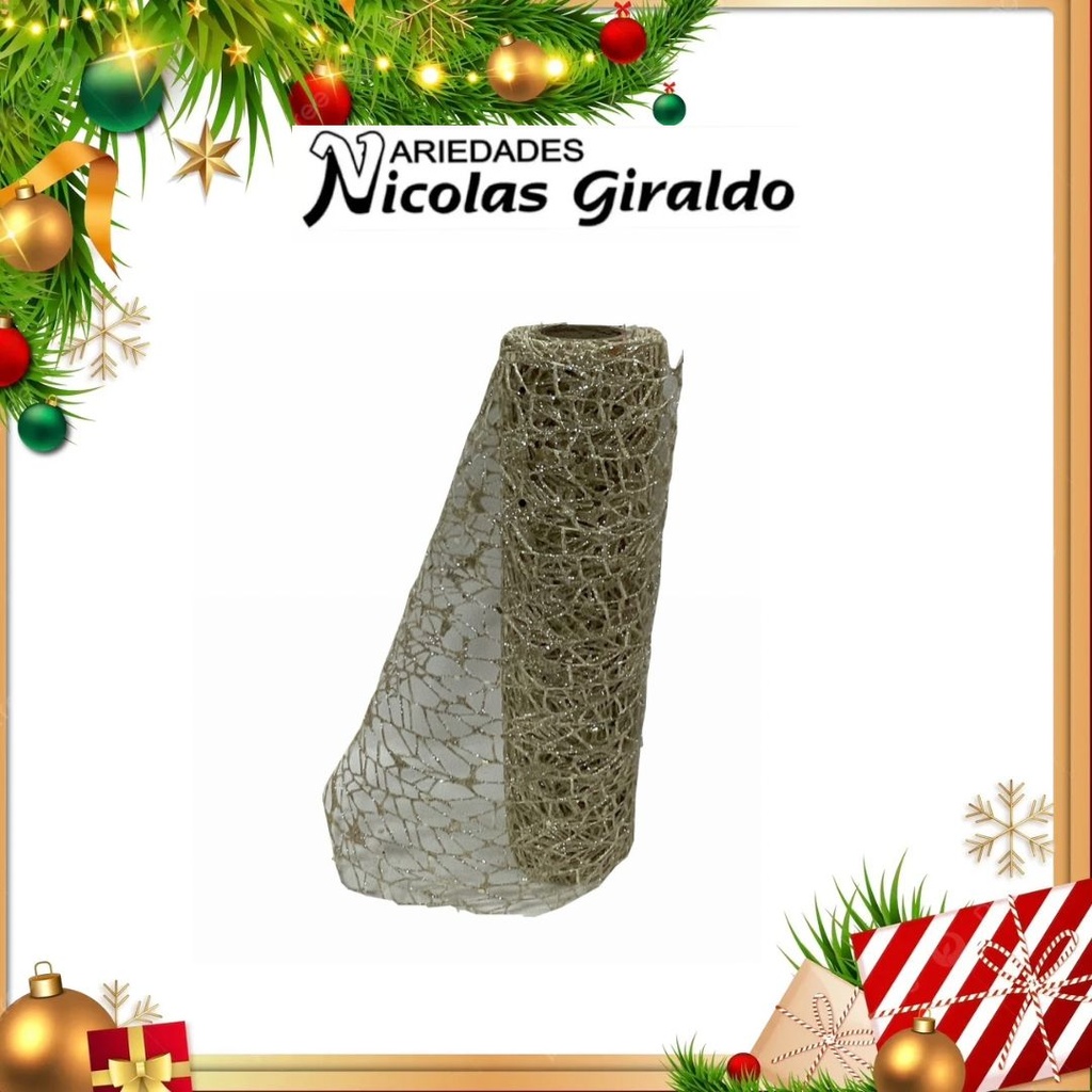 MALLA DECORATIVA 26CM 3 YARDAS NIDO PAJARO CHAMPAÑA
