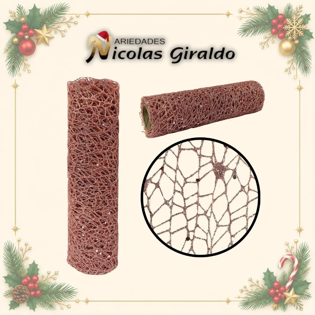 [SMR25-131] MALLA DECORATIVA 26CM 3 YARDAS NIDO PAJARO PALO ROSA