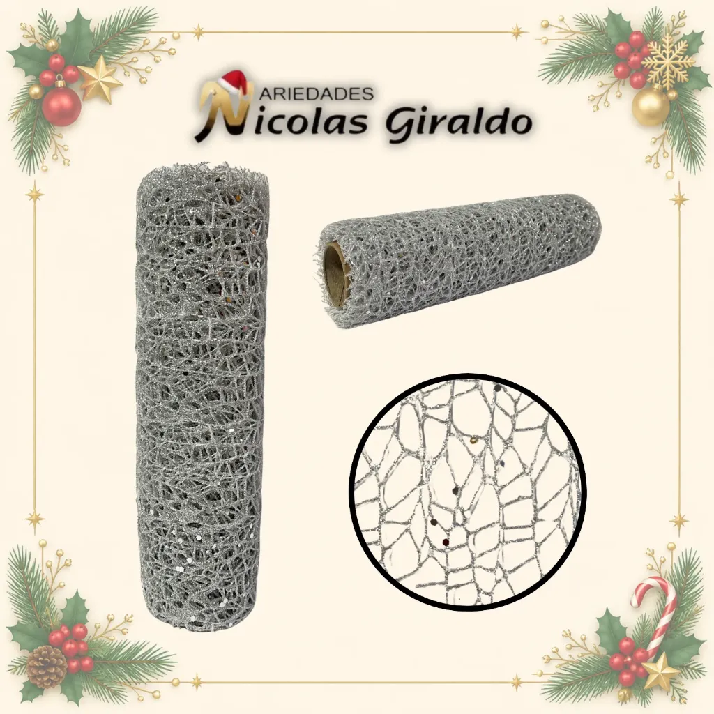 MALLA DECORATIVA 26CM 3 YARDAS NIDO PAJARO PLATA