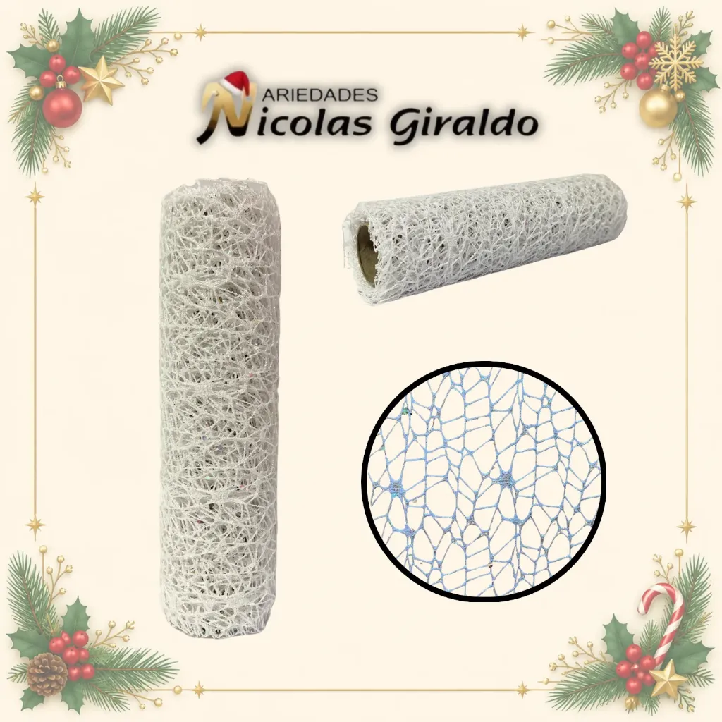 [SMR25-133] MALLA DECORATIVA 26CM 3 YARDAS NIDO PAJARO BLANCA