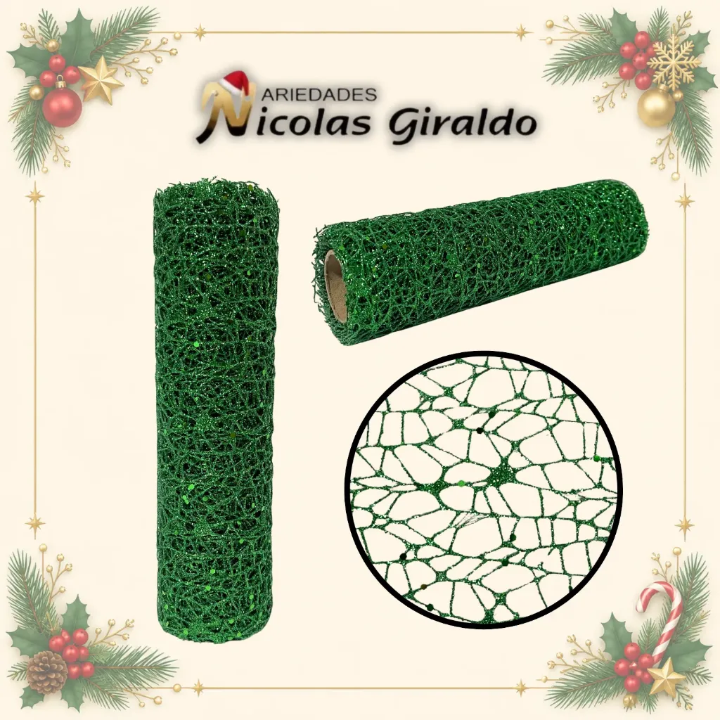 [SMR25-137] MALLA DECORATIVA 26CM 3 YARDAS NIDO PAJARO VERDE