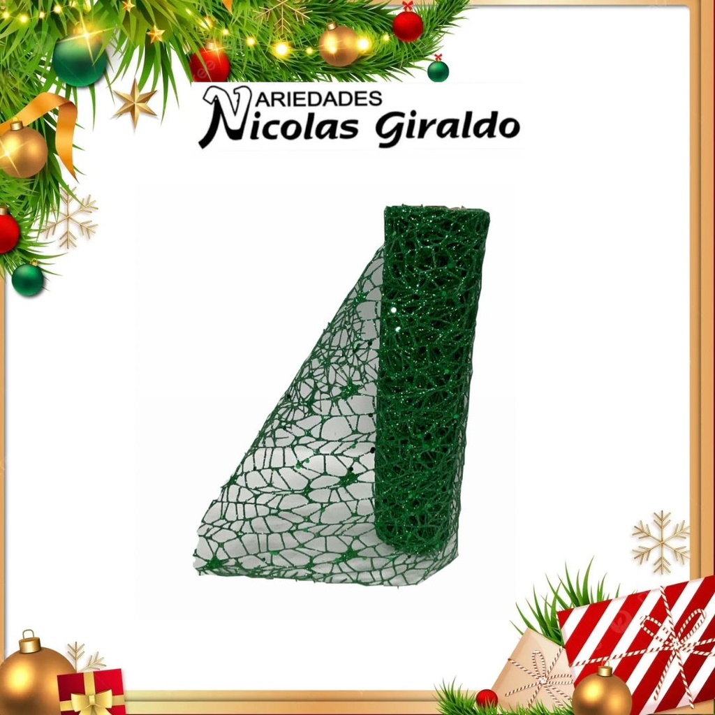 MALLA DECORATIVA 26CM 3 YARDAS NIDO PAJARO VERDE