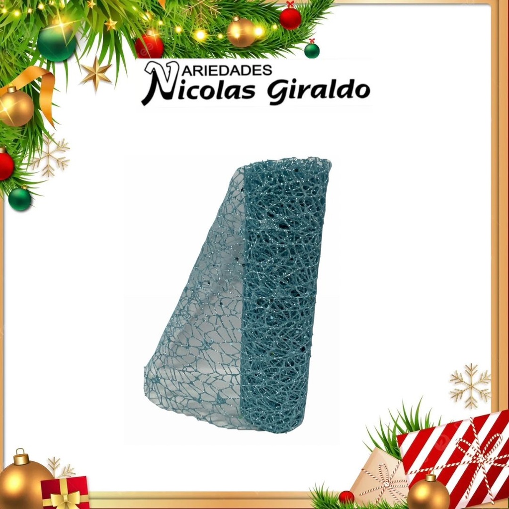 MALLA DECORATIVA 26CM 3 YARDAS NIDO PAJARO CELESTE