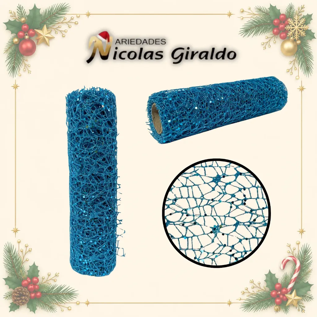 [SMR25-135] MALLA DECORATIVA 26CM 3 YARDAS NIDO PAJARO CELESTE