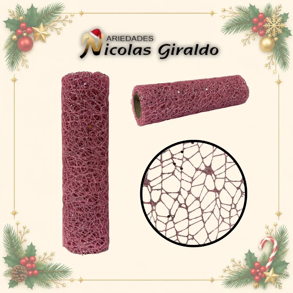 [SMR25-134] MALLA DECORATIVA 26CM 3 YARDAS NIDO PAJARO ROSADA