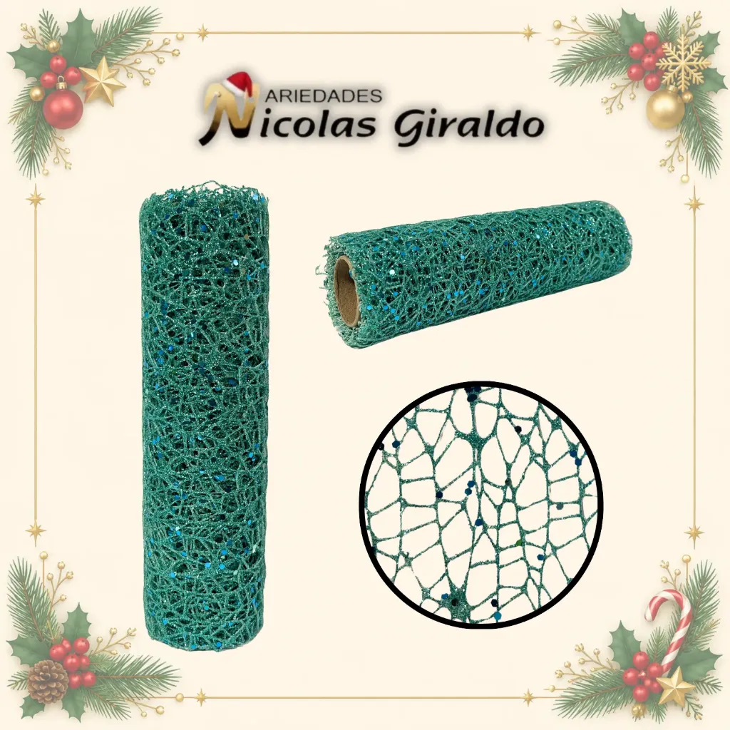 [SMR25-136] MALLA DECORATIVA 26CM 3 YARDAS NIDO PAJARO VERDE AGUA