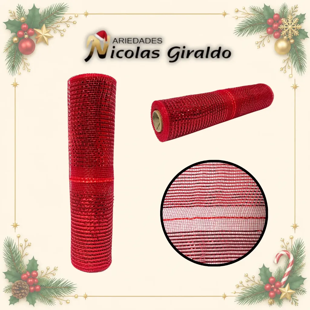 MALLA DECORATIVA 26CM 5 YARDAS ROJA MOÑO FACIL