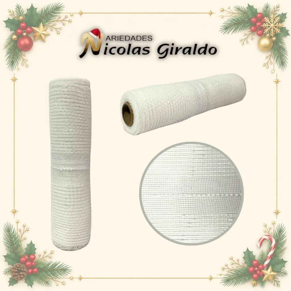 [SMR25-122] MALLA DECORATIVA 26CM 5 YARDAS BLANCA 