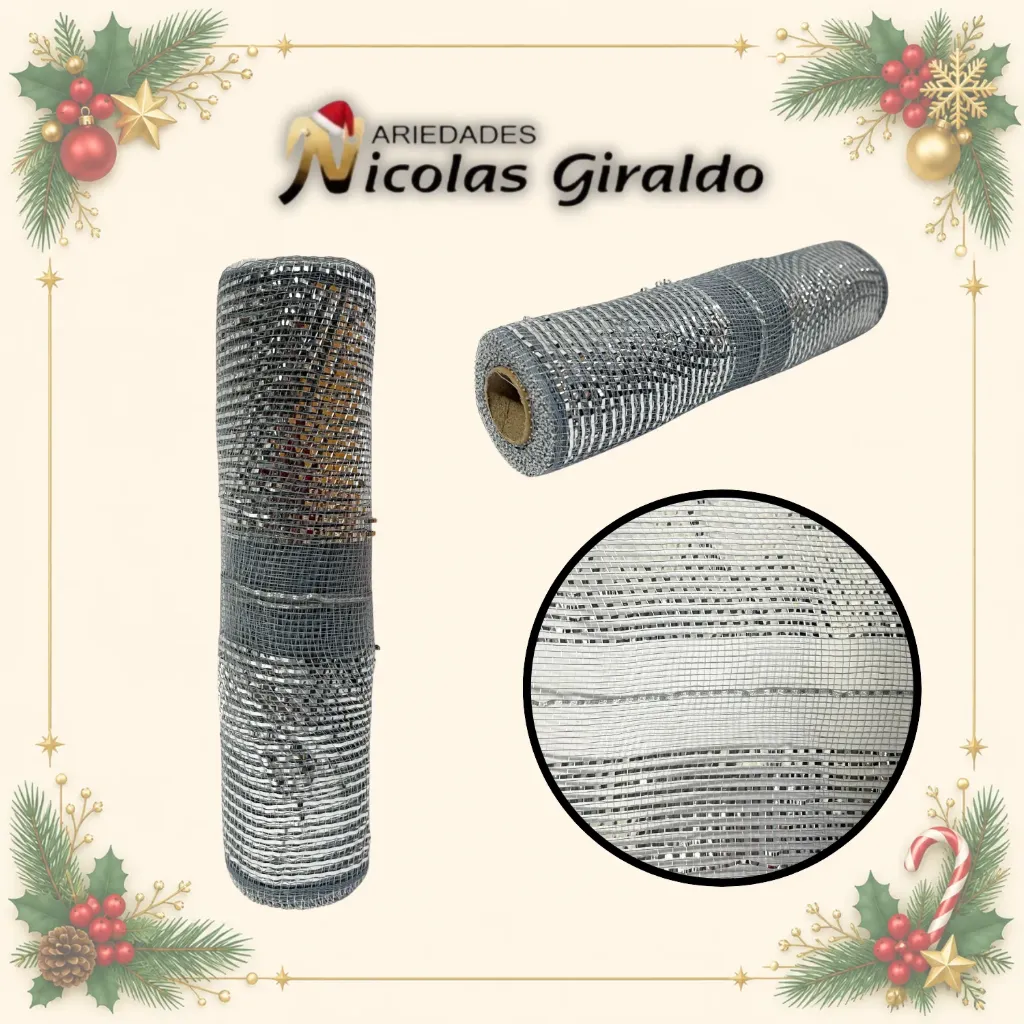 MALLA DECORATIVA 26CM 5 YARDAS GRIS MOÑO FACIL