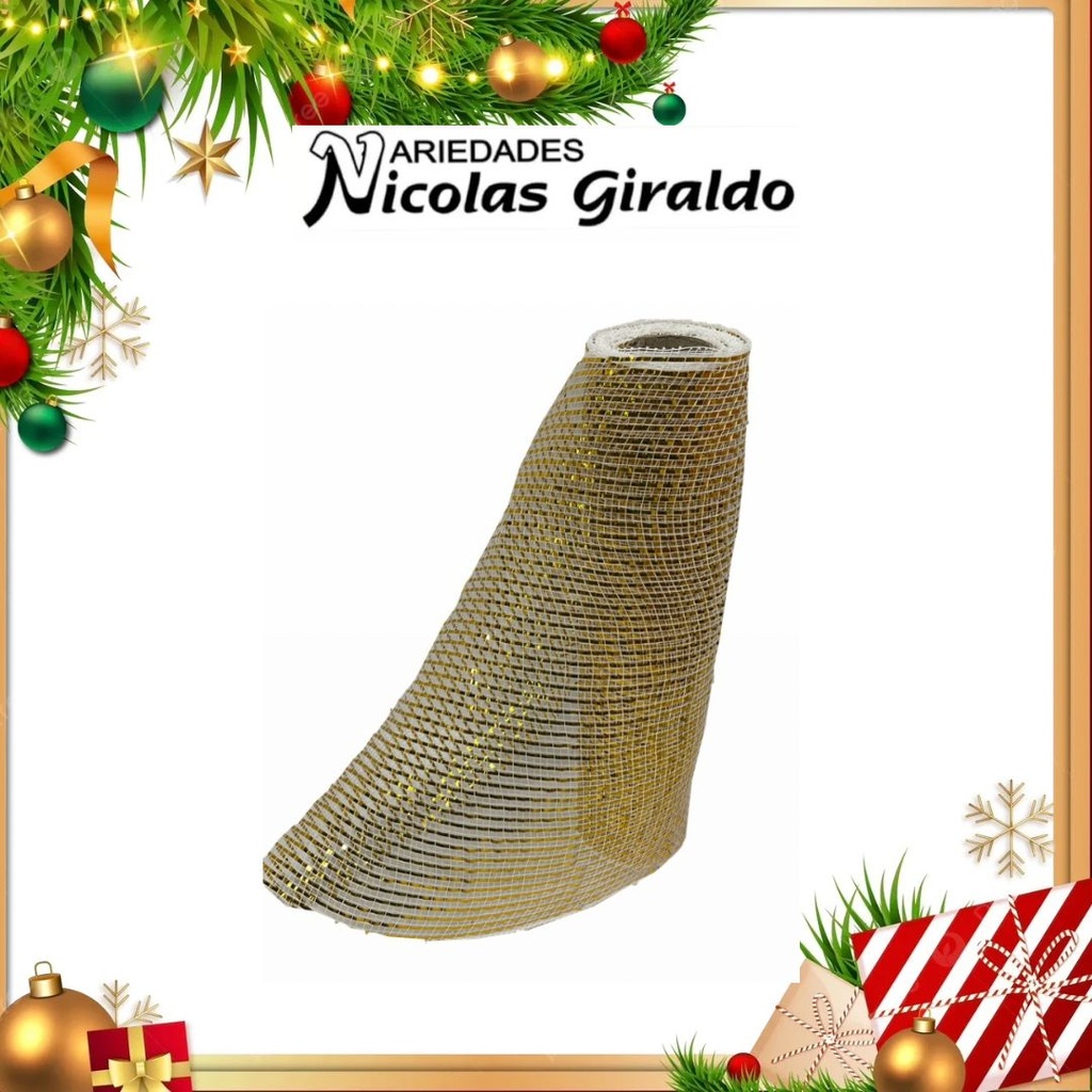 MALLA DECORATIVA 26CM 5 YARDAS BLANCA CON DORADO