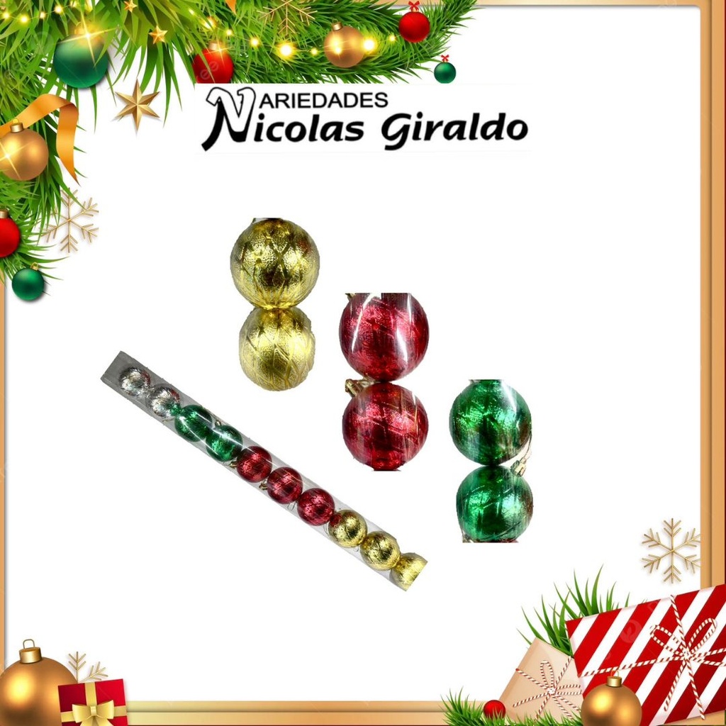 @BOLA NAVIDEÑA 6CM X10 MULTICOLOR GRABADA 