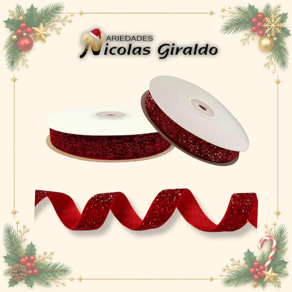 [AL026-152R] CINTA DECORATIVA NAVIDEÑA TELA ROJA 10 YARDAS