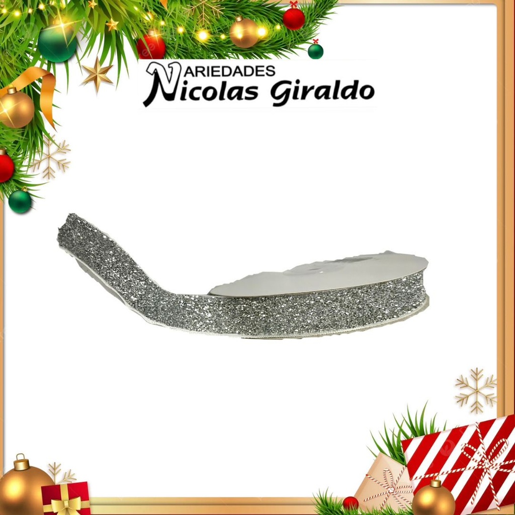 @CINTA DECORATIVA NAVIDEÑA TELA PLATA 10 YARDAS 