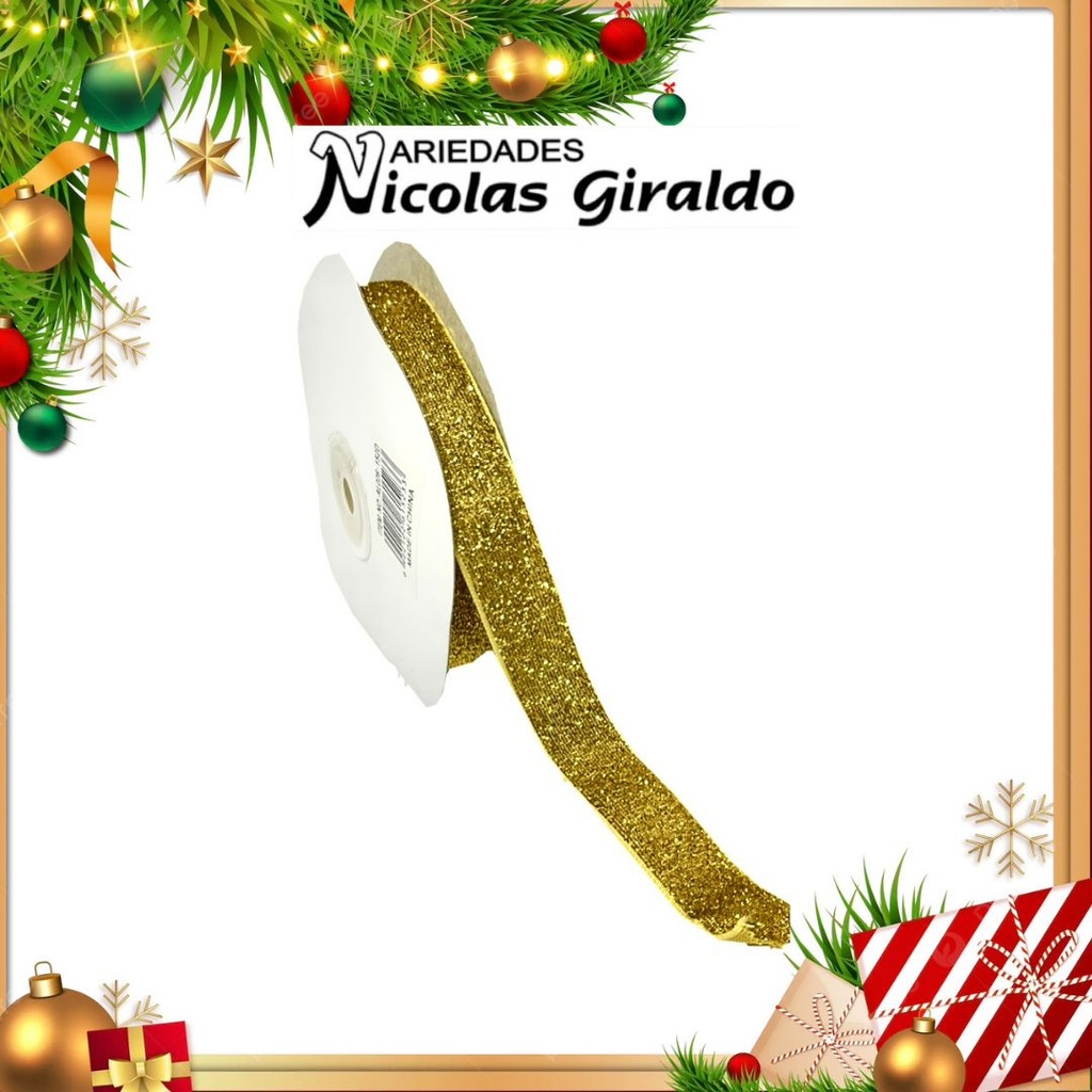 @CINTA DECORATIVA NAVIDEÑA TELA DORADA 10 YARDAS  