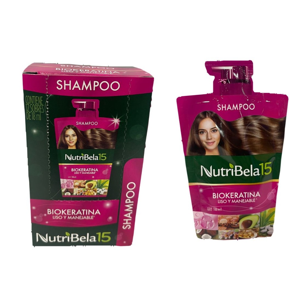 Shampoo nutribela biokeratina (fucsia) sobre x12 