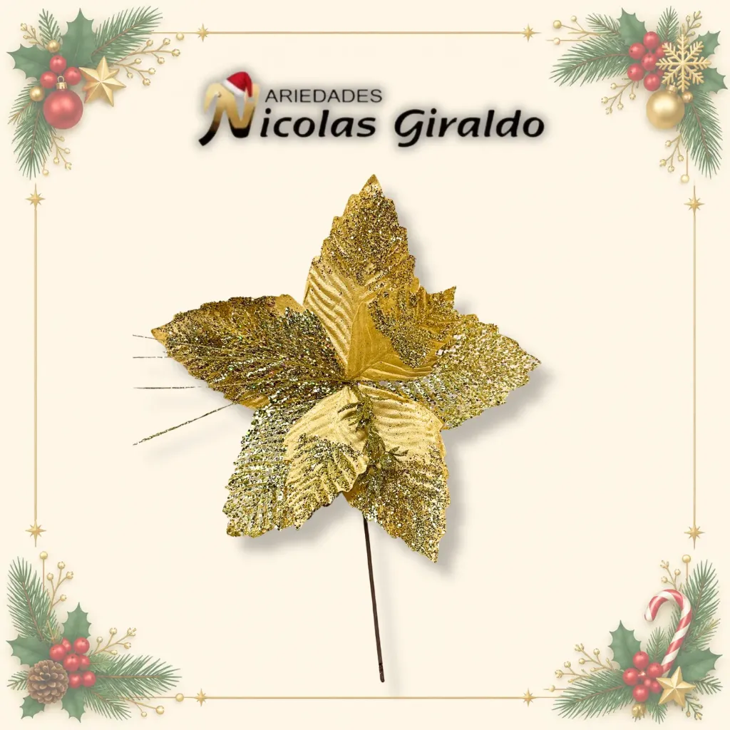[A3864D] FLOR NAVIDAD DORADA GRANDE