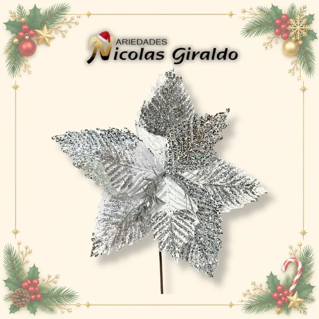 FLOR NAVIDAD PLATEADA GRANDE
