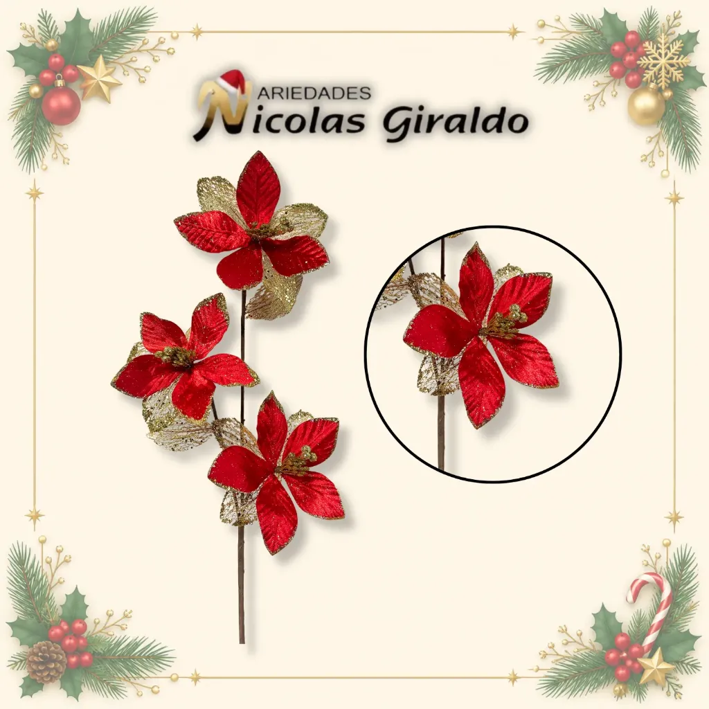 [S3571R] @FLOR NAVIDEÑA LARGA X3 ROJA 
