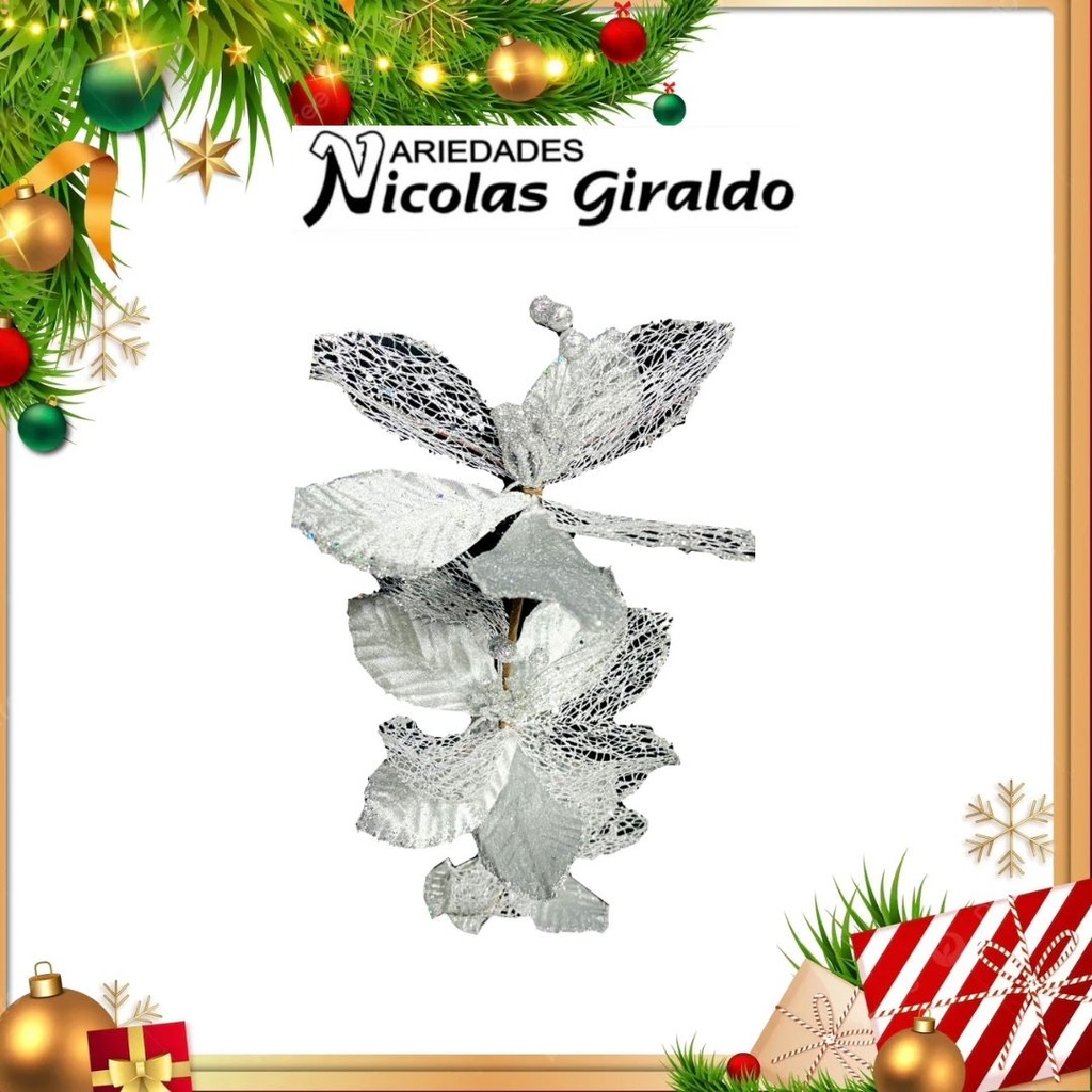 @FLOR NAVIDEÑA LARGA X3 PLATEADA