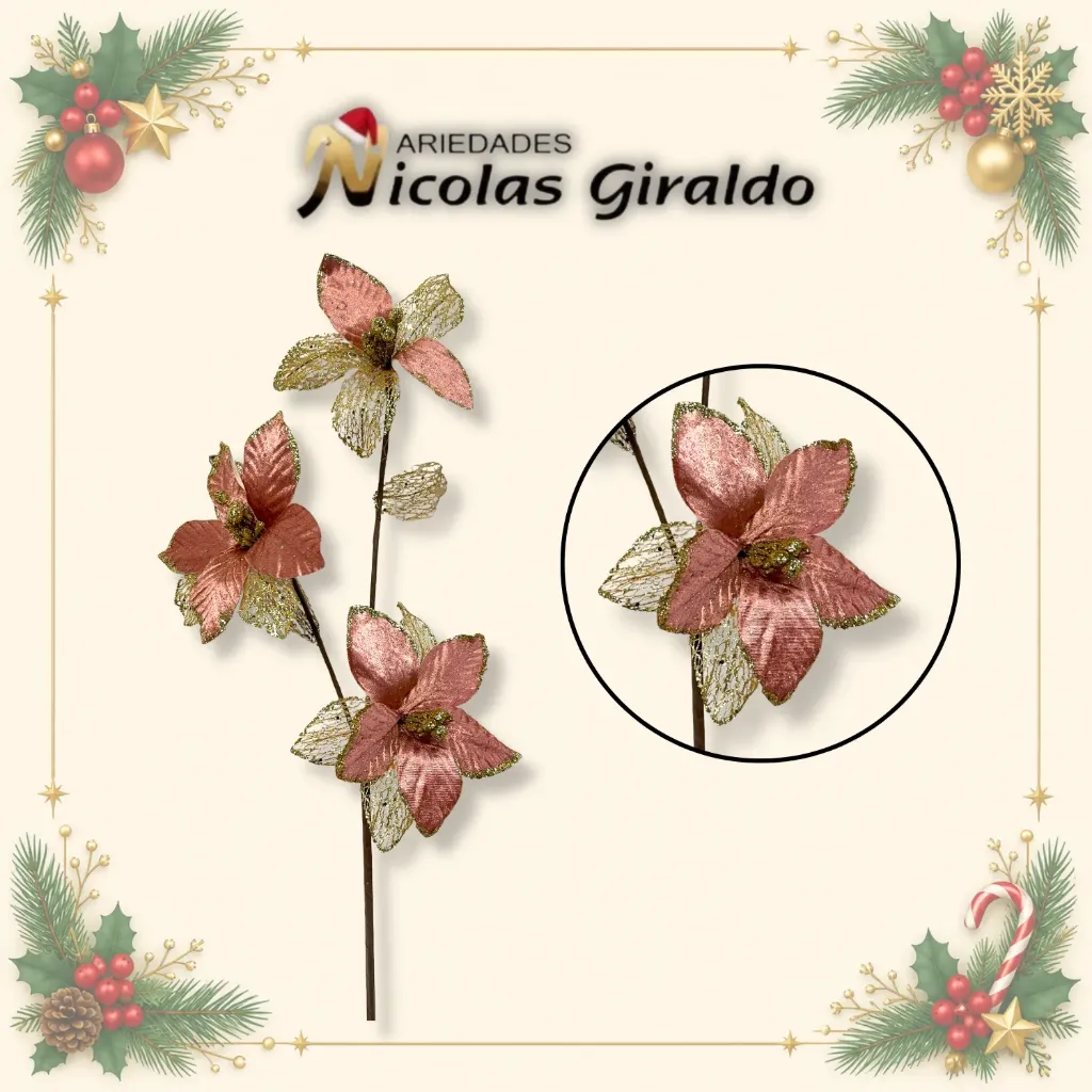 [S3571GRD] @FLOR NAVIDEÑA LARGA X3 PALO DE ROSA 