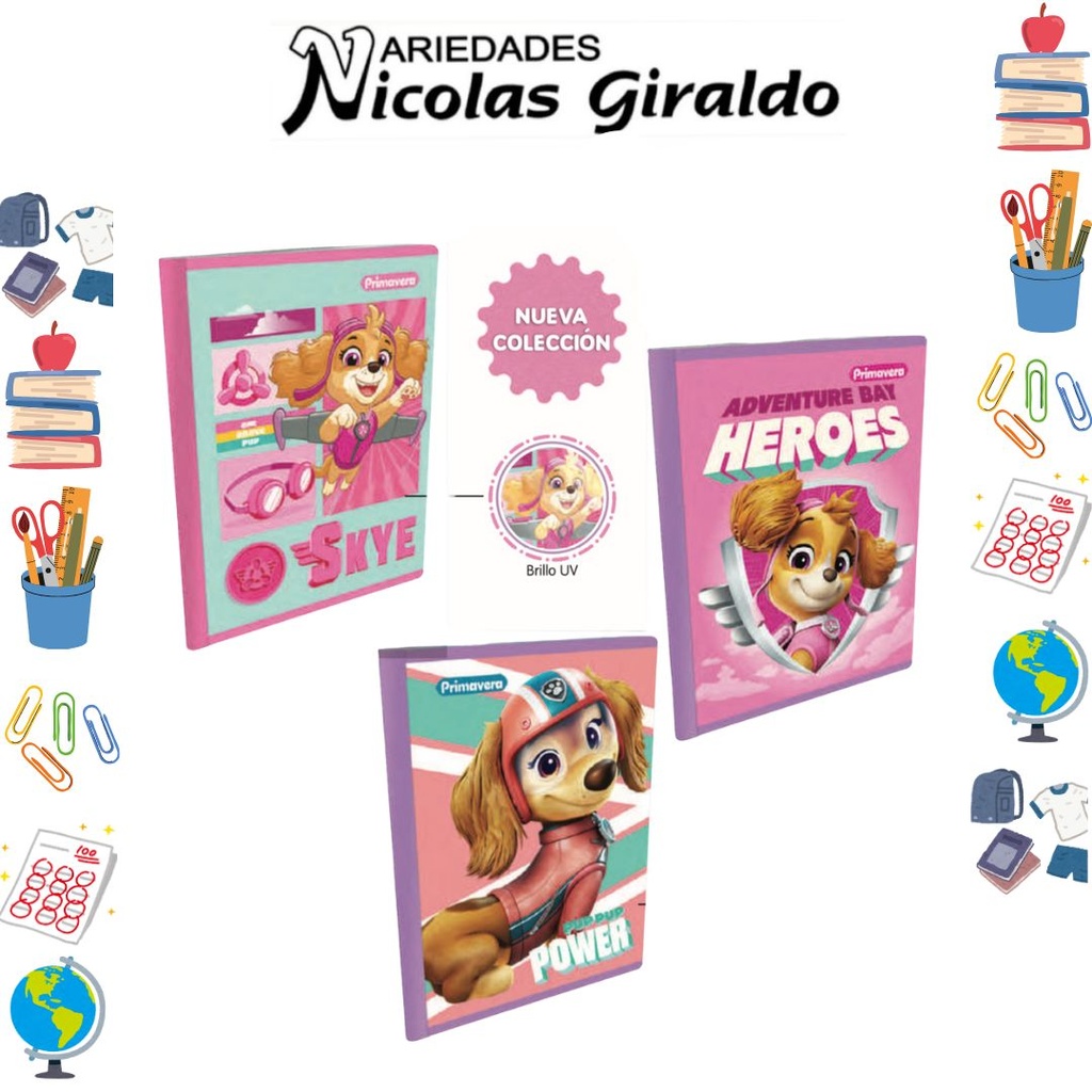 Cuaderno cosido primavera 100H rayas paw patrol niña
