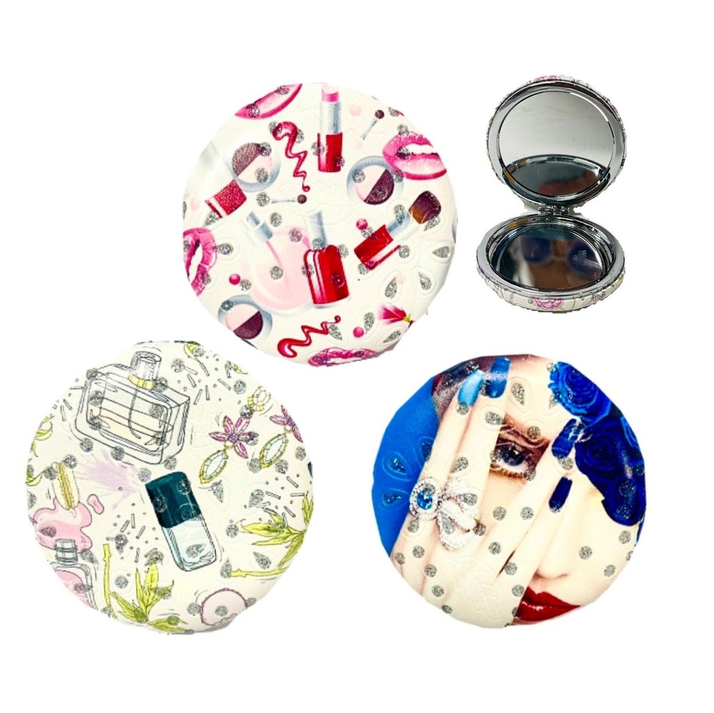 Espejo cartera fino redondo alto relieve x1    