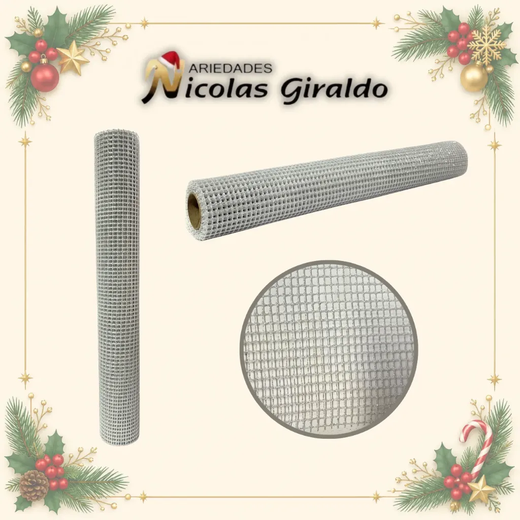 MALLA DECORATIVA LARGA 50CM PLATEADA