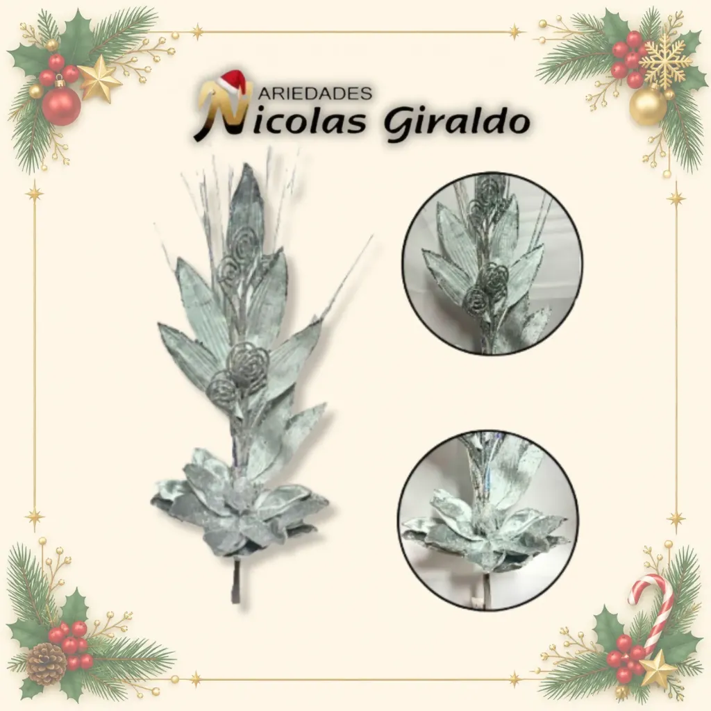 [A3944P] @FLOR NAVIDAD ESPIGA GRANDE  PLATEADA