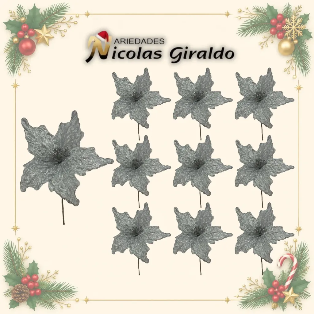 FLOR NAVIDEÑA PEQUEÑA PLATEADA PQT X10