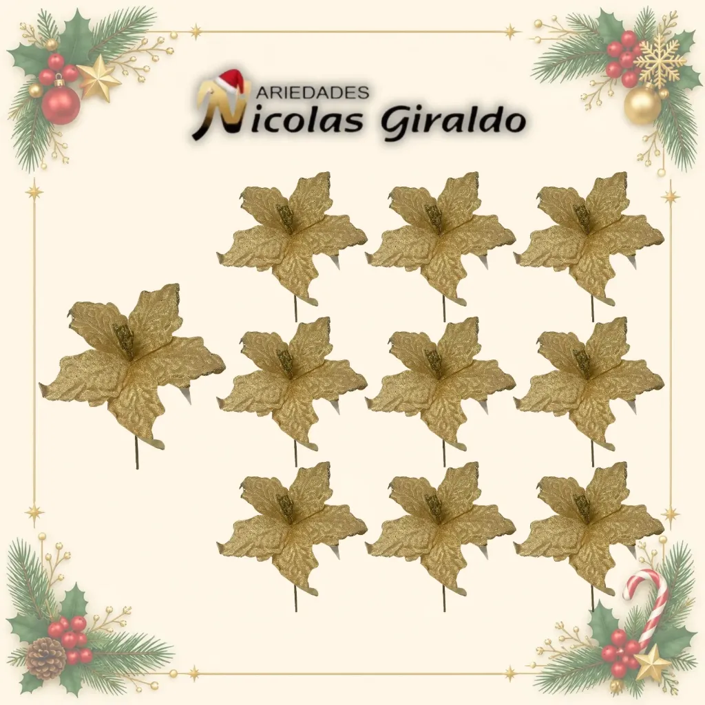 FLOR NAVIDEÑA PEQUEÑA DORADA PQT X10