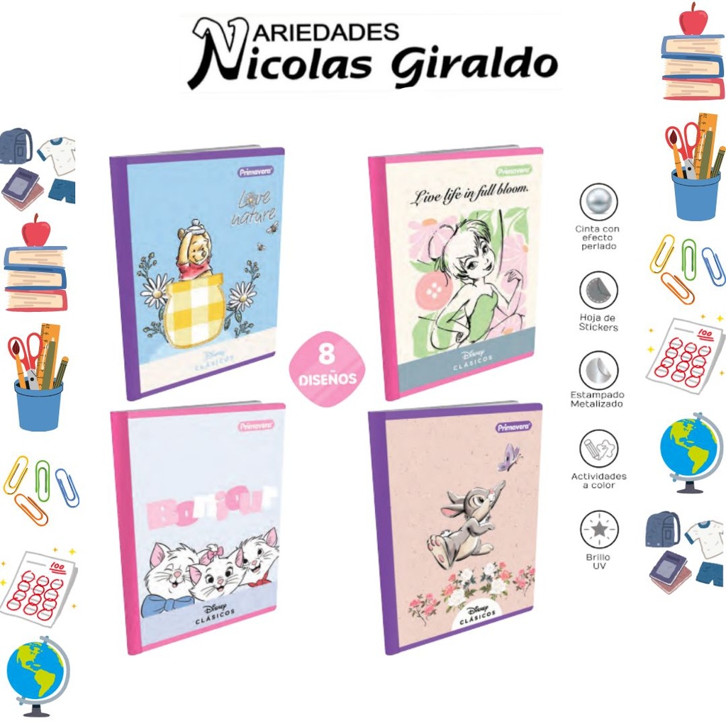 Cuaderno cosido primavera 50H cuadro clasicos disney 