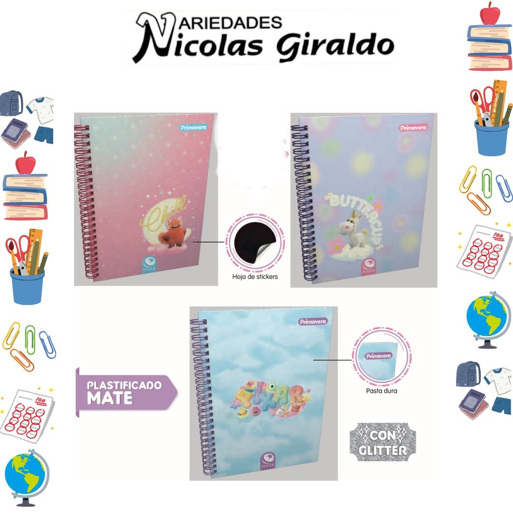 Cuaderno primavera argollado academico raya pixar 