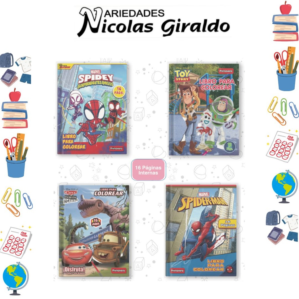 Libro colorear primavera 16 pagina niño pqt x8 