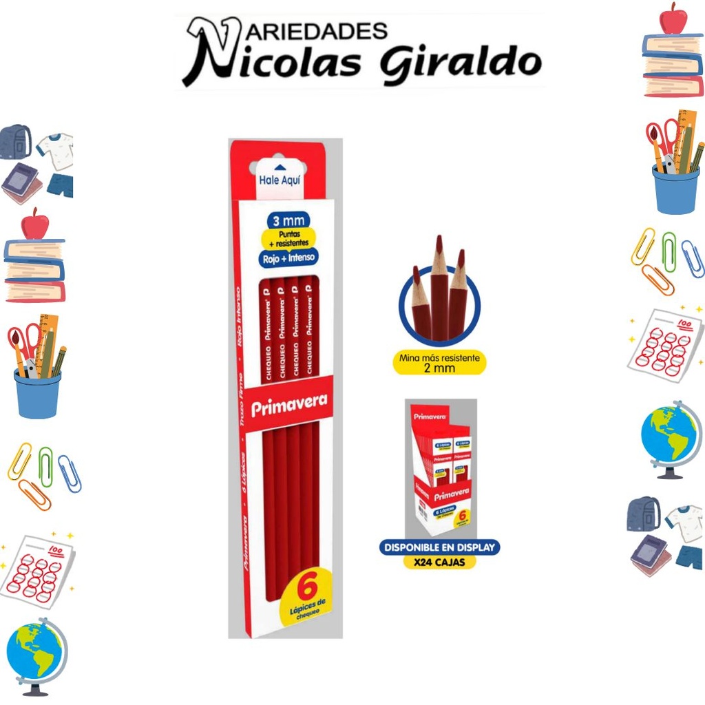 Lapiz primavera rojo x6