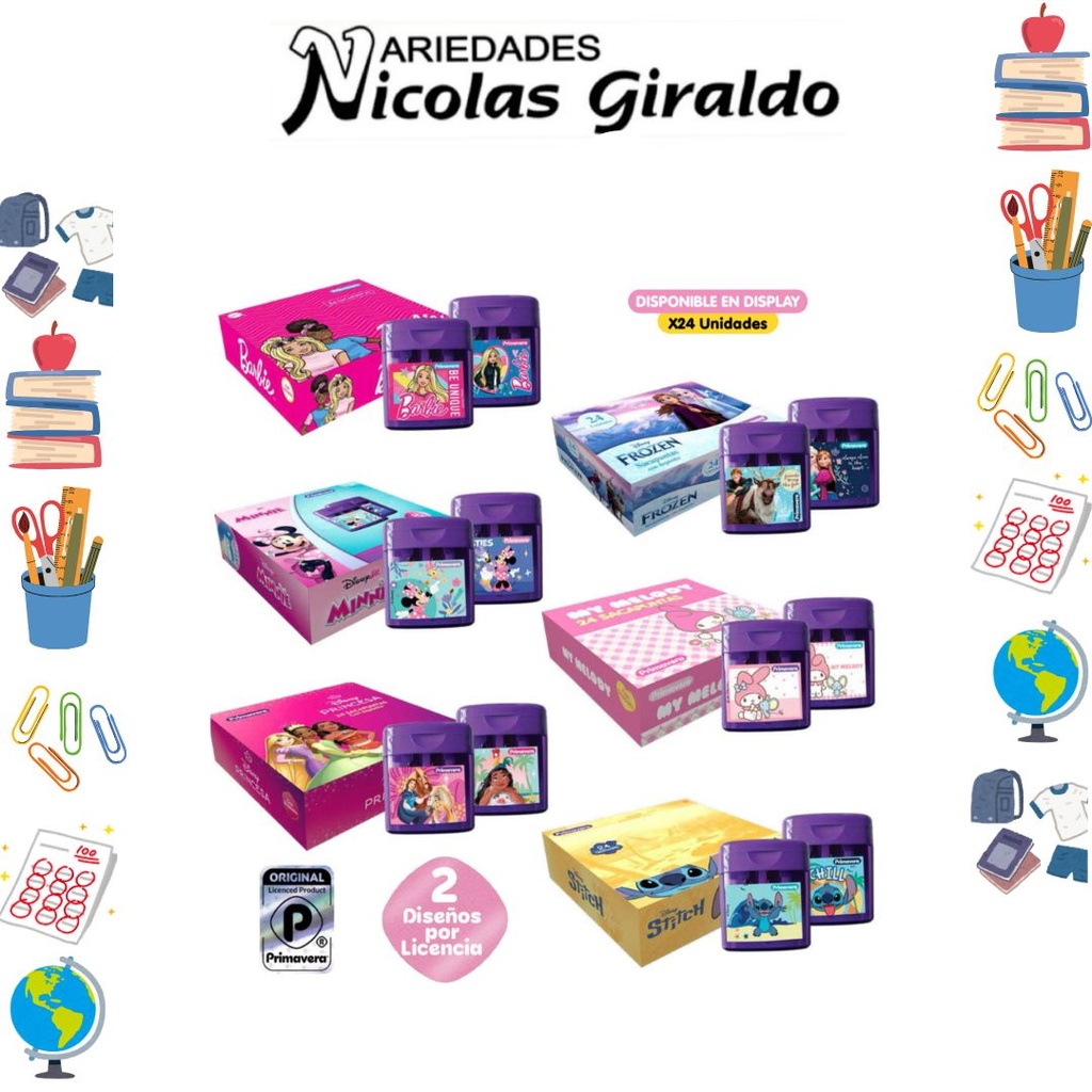 Sacapuntas primavera personajes niña caja x24 surtido 