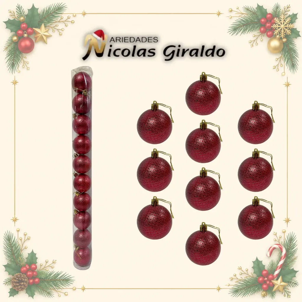 [J814R] BOLA NAVIDEÑA 6CM X10 ROJA
