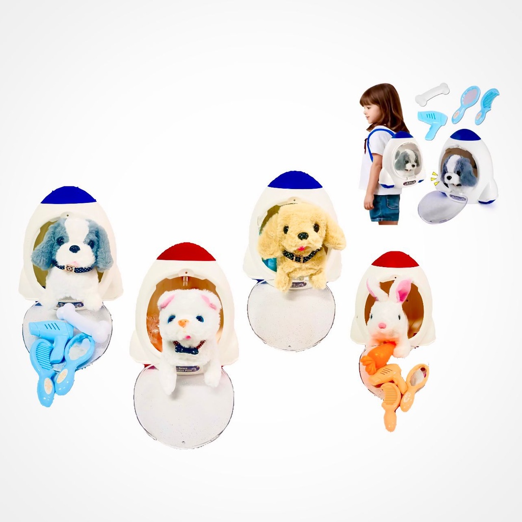 Bolso infantil forma cohete con mascota y accesorios    