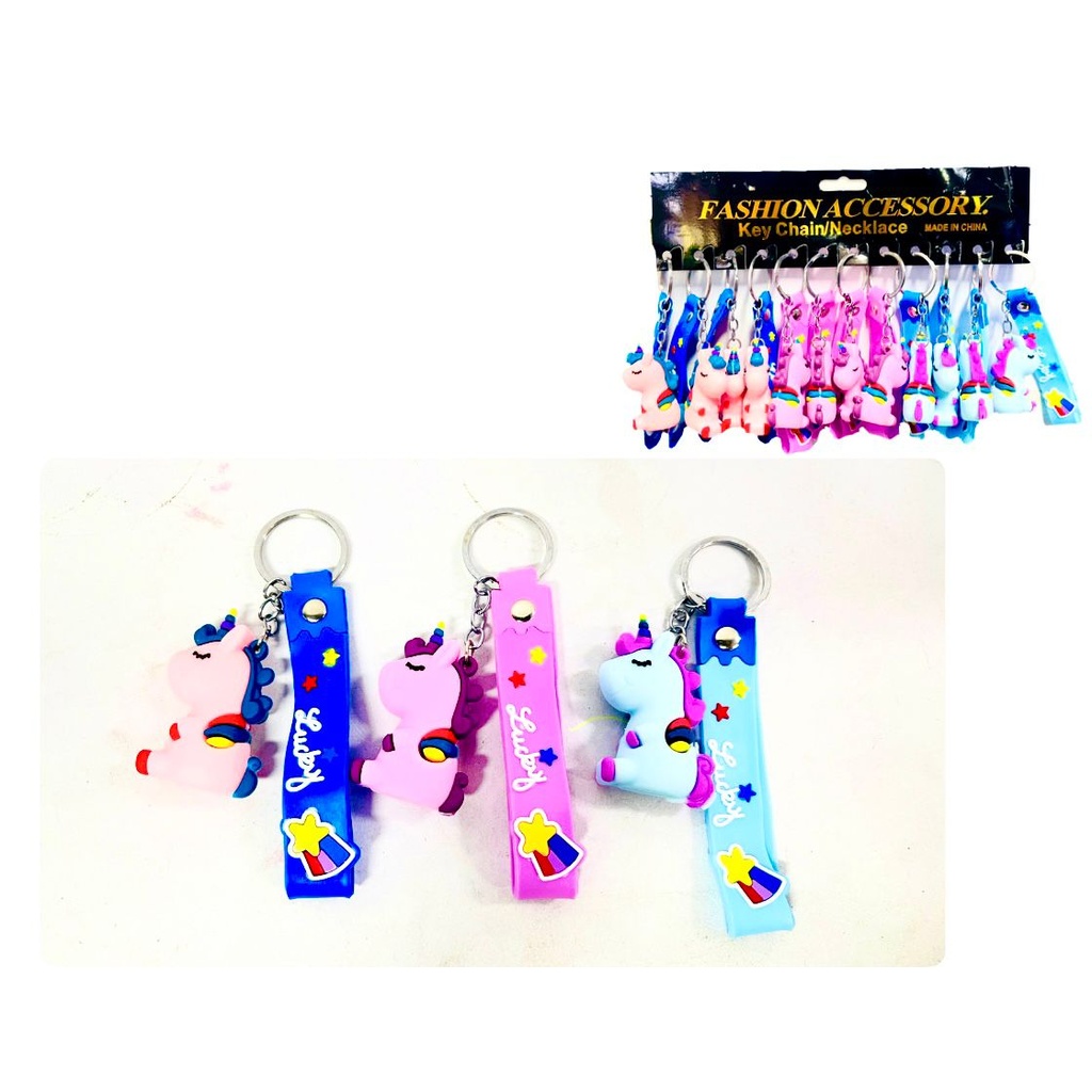 Llavero caucho fino unicornio correa ancha pqt X12  