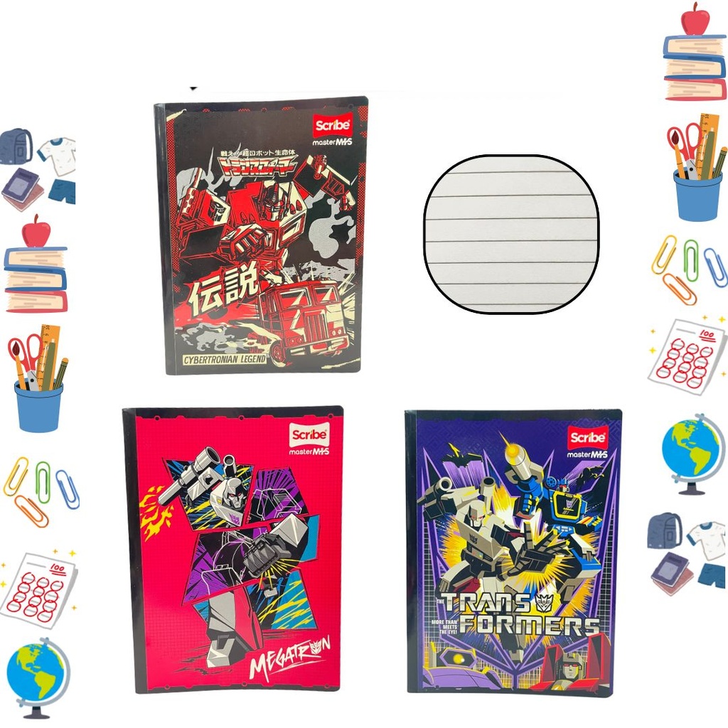 Cuaderno cosido scribe licencia 100H rayas Transformers