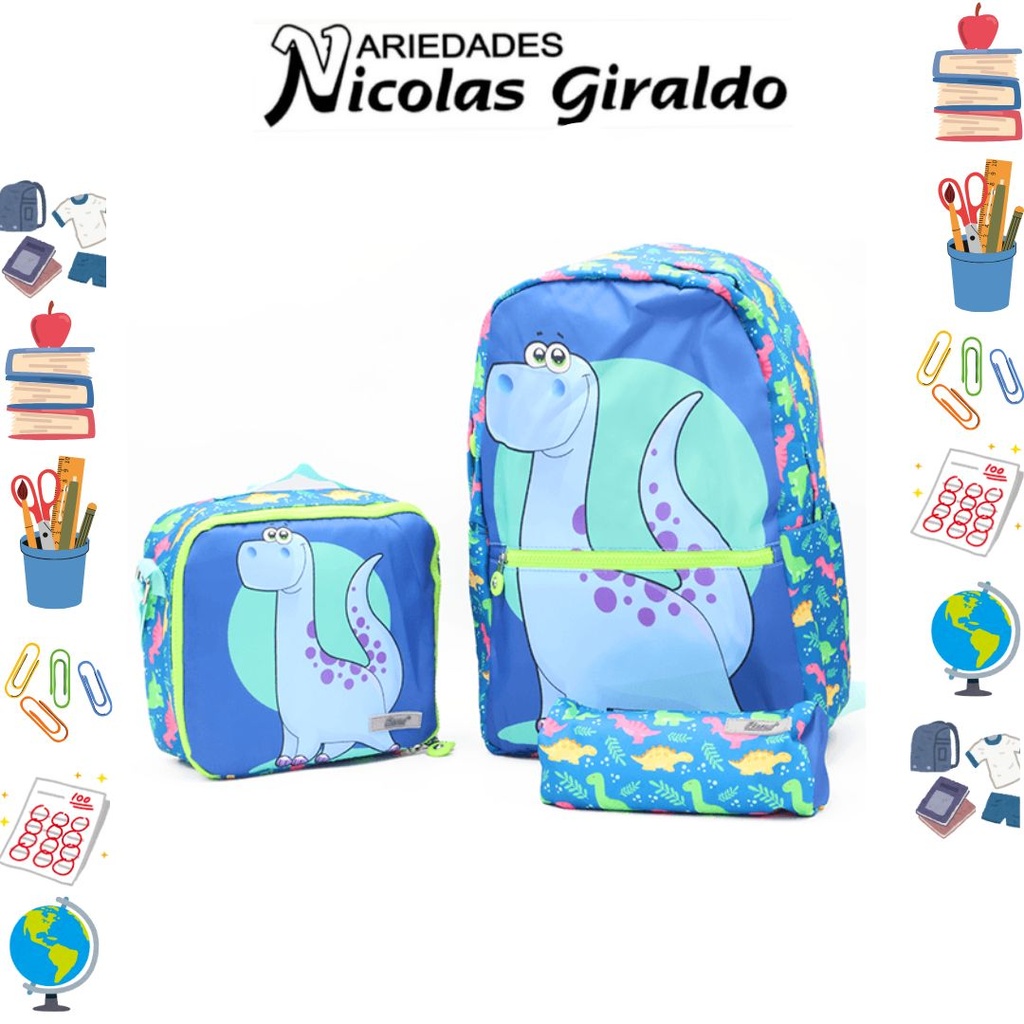 [ET1142] Set bolso lonchera y cartuchera estampado de dinosaurio 